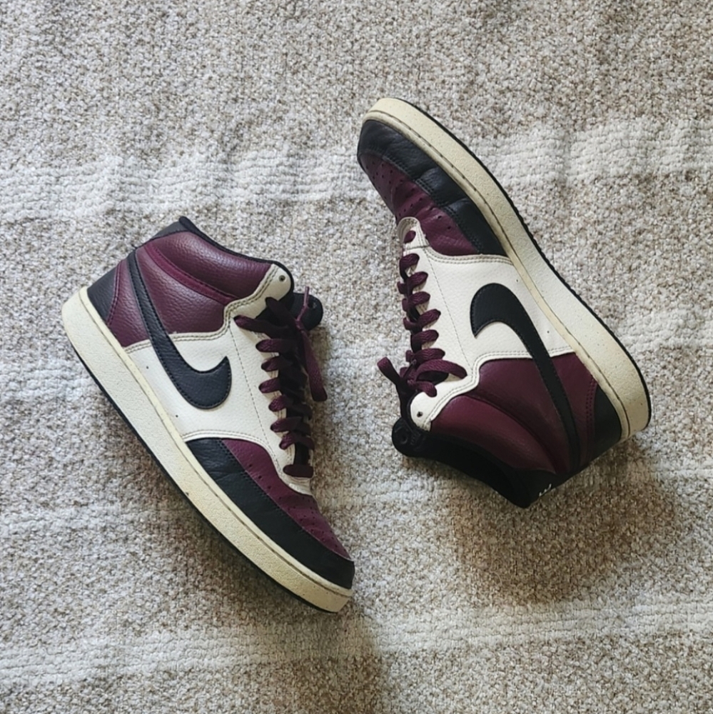 Nike Men's Burgundy and White High-Top Sneakers